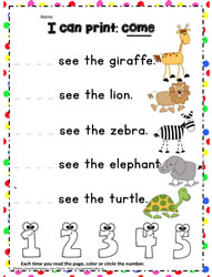 Print the sight word come